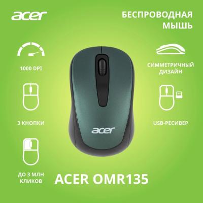 Мышь ACER OMR135 зеленый оптическая (1000dpi) беспроводная USB для ноутбука (2but) (ZL.MCEEE.01I)