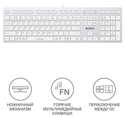 Клавиатура A4Tech Fstyler FX50 белый USB slim Multimedia (FX50 WHITE)