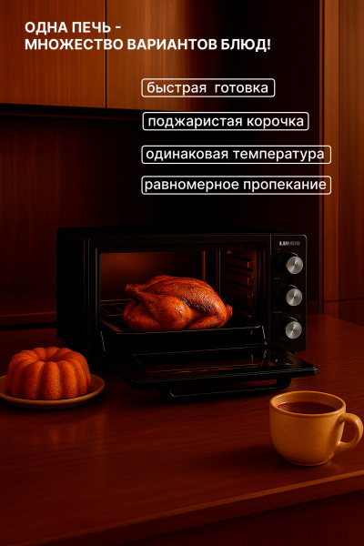 Мини-печь LUMUS LU-O03800B  (1600w /38л/внутр.подсветка)  черный