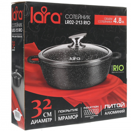 Сотейник LARA LR02-213 CHOCO 32х7.5см, 4.8л, мрамор, капсулированное индукц. дно, крышка