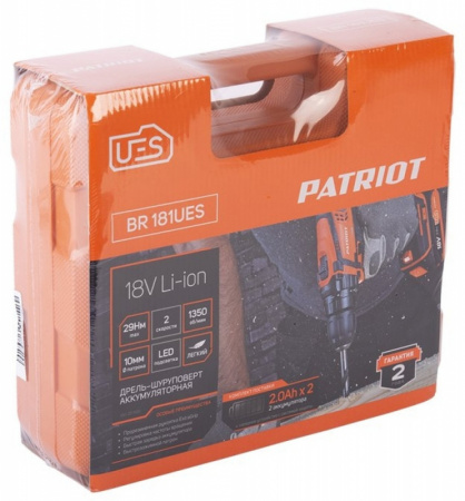 Дрель-шуруповерт PATRIOT BR 181UES аккум. патрон:быстрозажимной (кейс в комплекте)