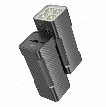 Аккумулятор внешний HOCO Q15 Flashlight, 10000mAh, пластик, алюминий, LED, PD3.0, QC3.0, 1 USB выход, 1 Type-C, 3,0А, цвет: серый (1/23) 6942007601559