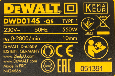 Дрель безударная DEWALT DWD014S-QS 550Вт